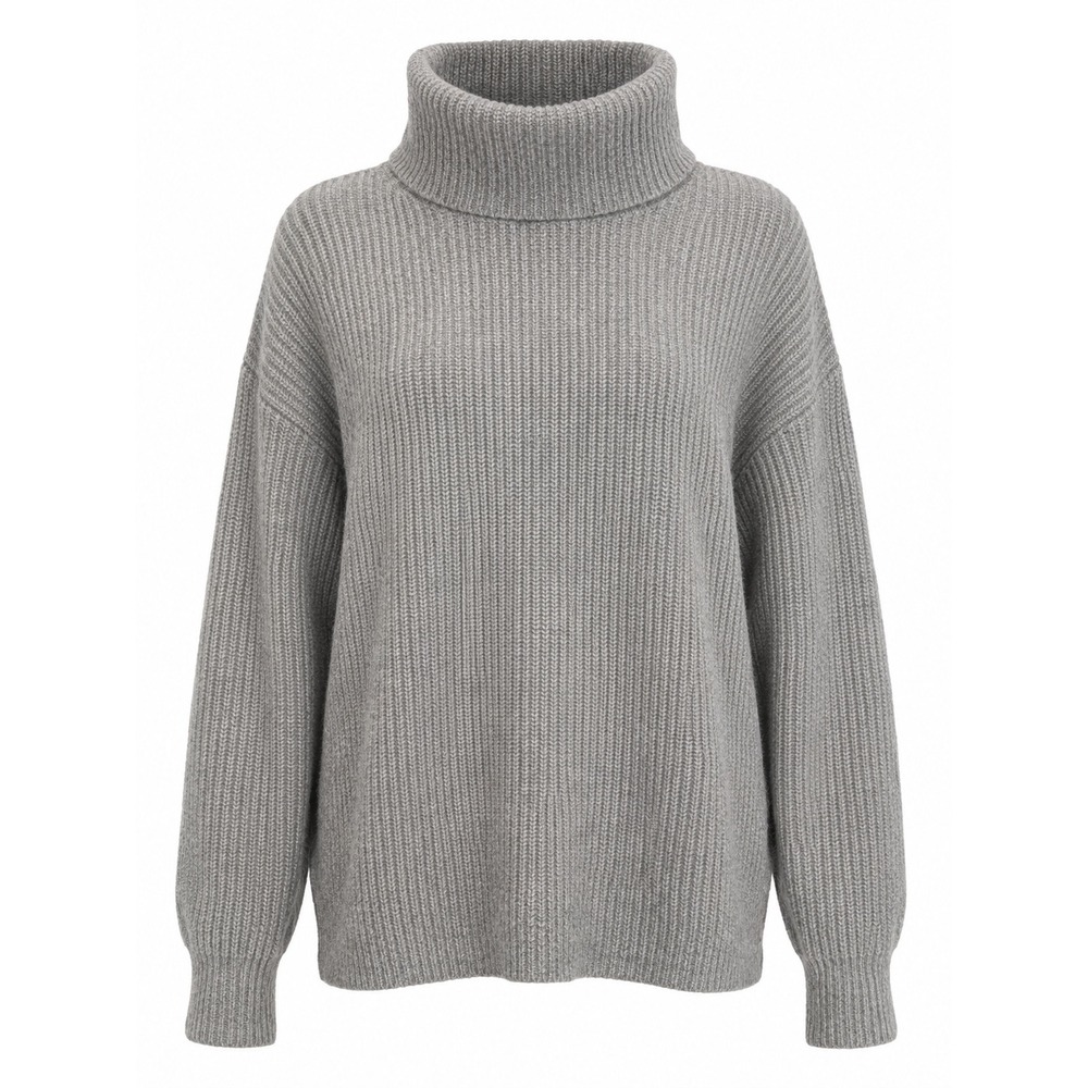 J.Crew Womens Gray Cotton Cashmere Ribbed Turtleneck Sweater Oversized Cozy L